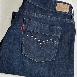 Levi’s 515 Jeans Boot Cut Dark Wash Studded Pockets Western Womens 10 Long Denim